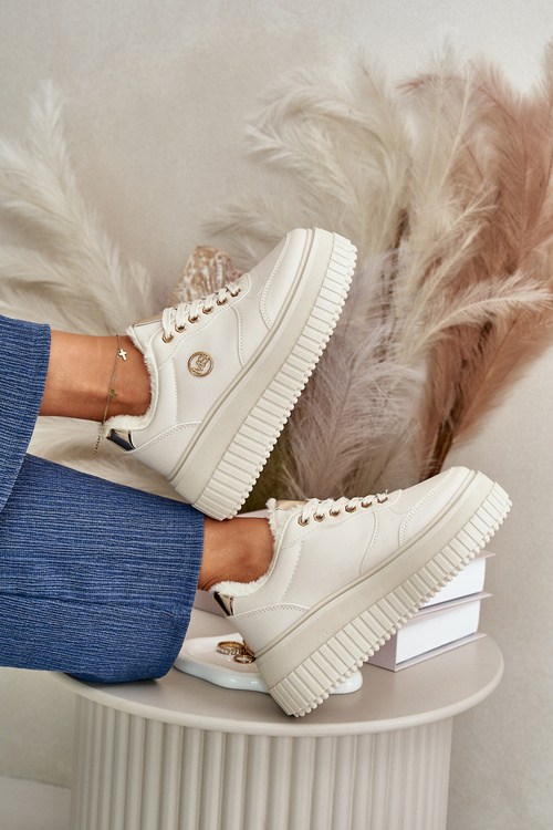 Sneakersy Buty Sportowe Damskie Ocieplane Na Masywnej Podeszwie Beżowe Ardiela