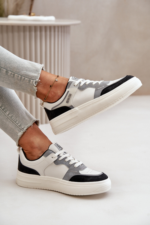 Damskie Niskie Sneakersy Z Eko Skóry Big Star OO274028 Biało-Szare