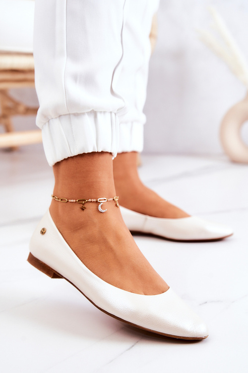 Damskie Skórzane Baleriny Maciejka 04100-26 Jasnobeżowe