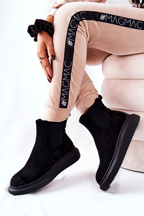Zamszowe Botki Sztyblety Na Platformie Czarne Marissa