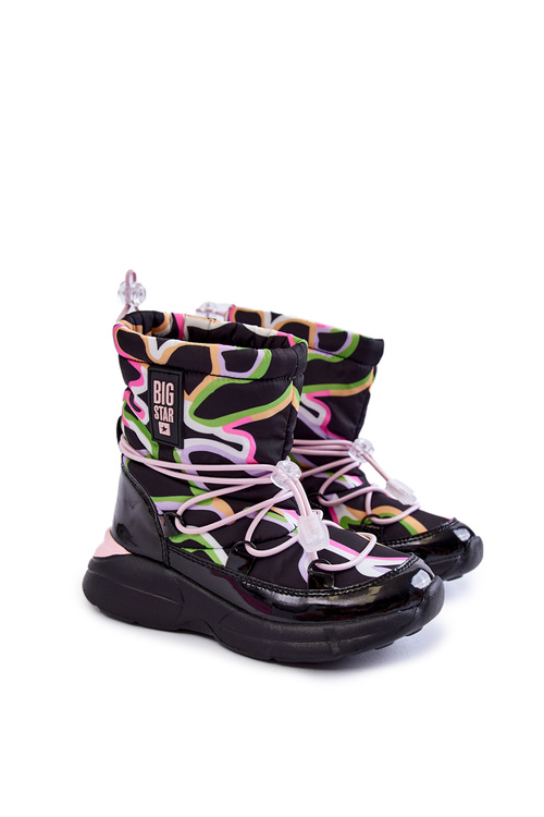 Dziecięce Botki Śniegowce W Print Big Star KK374099 Czarno-Różowe