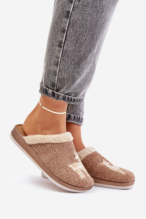 Kapcie Damskie Z Reniferem I Futerkiem Inblu CT000034 Beżowe