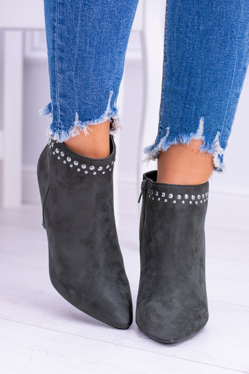 Damskie Oliwkowe Botki Na Szpilce Nity Bemi