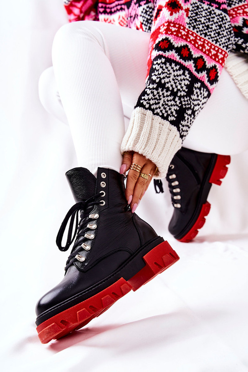 Ocieplane Skórzane Botki Workery Czarne Kelley