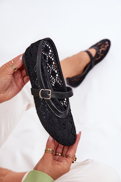 Ażurowe Baleriny Z Paskiem Czarne Orphali