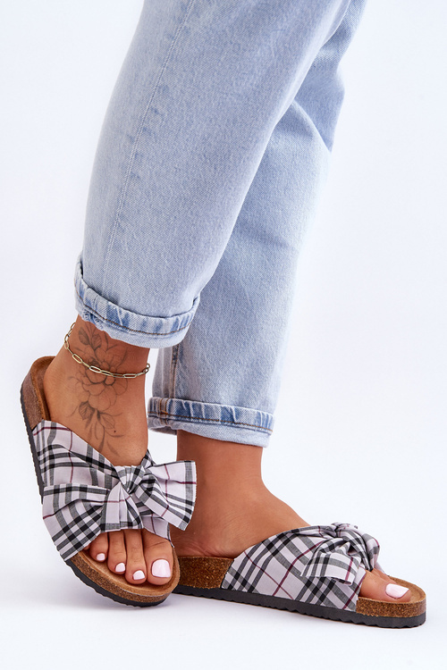 Damskie Klapki Z Kokardą Na Platformie Szare Vero