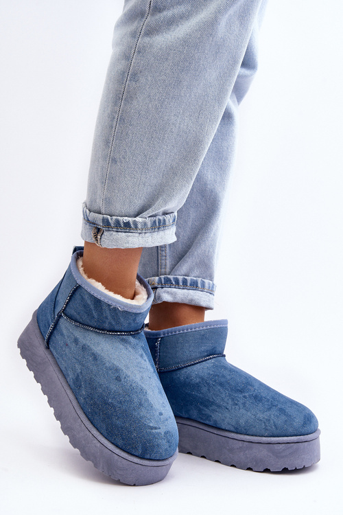 Śniegowce Damskie Z Brokatem Na Platformie Niebieskie Margella