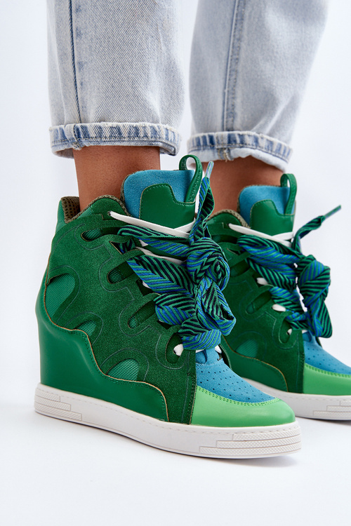 Damskie Sneakersy Na Koturnie Zielone Leoppa