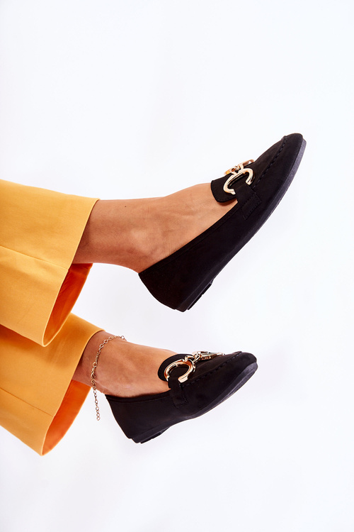 Damskie Zamszowe Mokasyny Z Ozdobą Czarne Reality