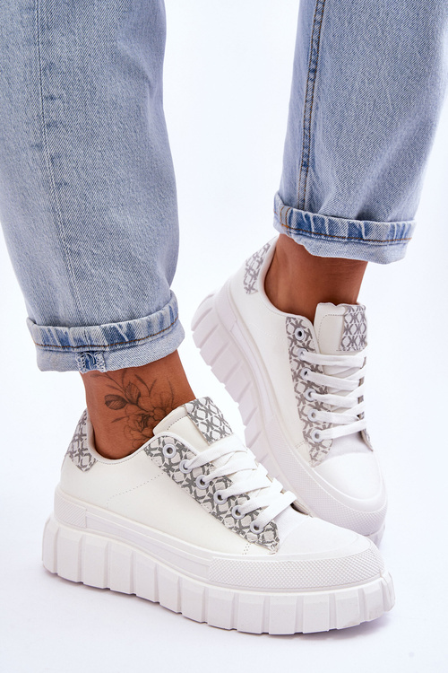 Damskie Skórzane Buty Sportowe Na Platformie Białe Alison