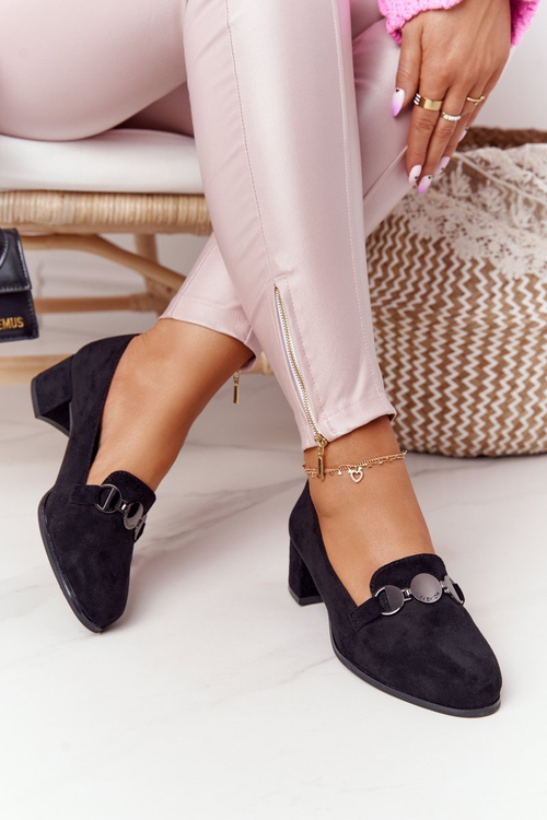 Zamszowe Półbuty Na Obcasie Sergio Leone PB148 Czarne