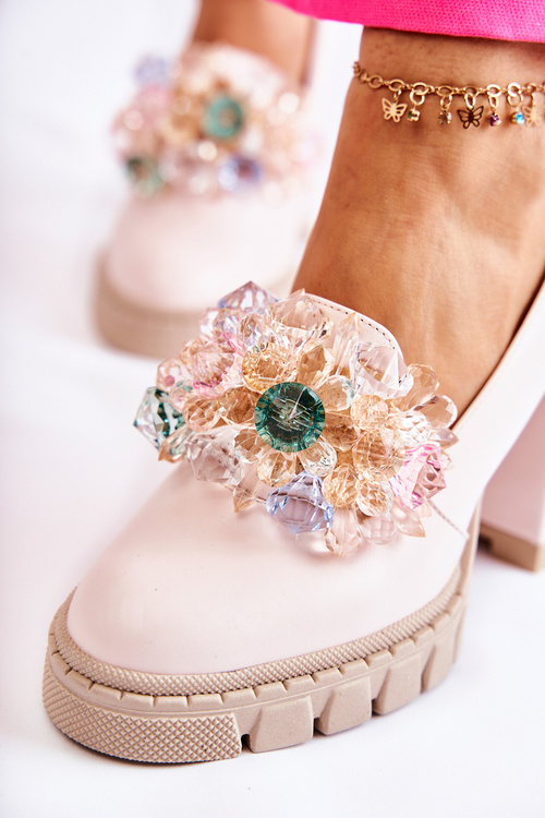 Eleganckie Czółenka Z Ozdobą Gładkie Jasnoróżowe Caterine