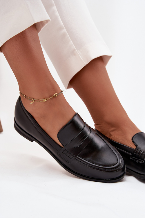 Mokasyny Loafersy Damskie Z Eko Skóry Czarne Bessina
