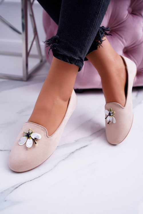 Zamszowe Damskie Balerinki Lordsy Beż Veni