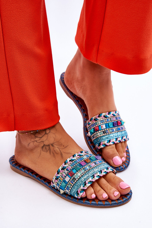 Damskie Zdobione Klapki Niebieskie Bellisa