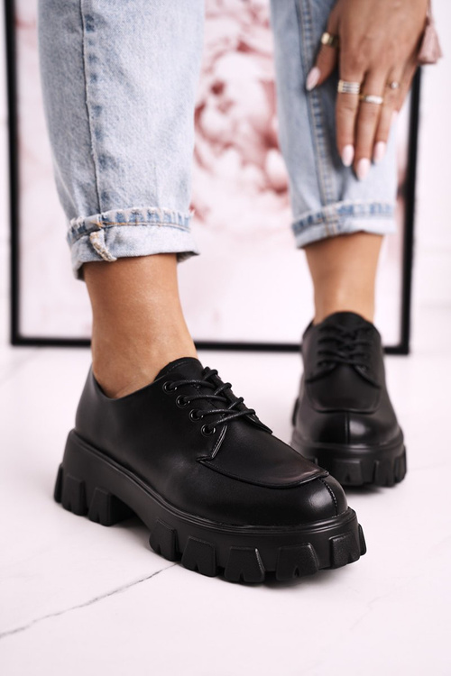 Damskie Półbuty Oxfordy Na Masywnej Platformie S.Barski HX23 Czarne