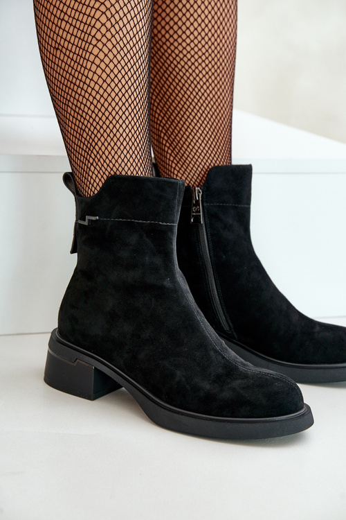 Ocieplane Botki Damskie Z Naturalnego Zamszu Na Zamek Czarne Vinceza 66696