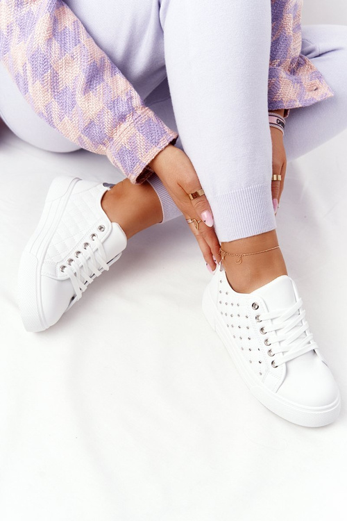 Damskie Tenisówki Z Pikowaniem Biało-Srebrne Fondness