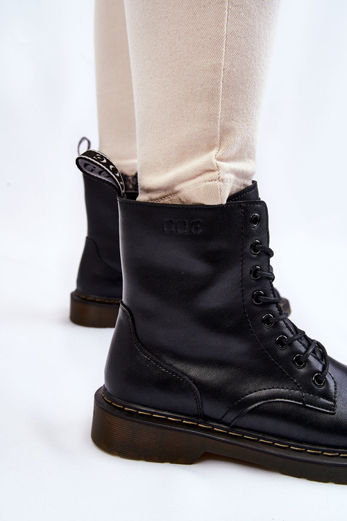 Damskie Skórzane Botki Ocieplane Na Suwak GOE II2N4060 Czarne