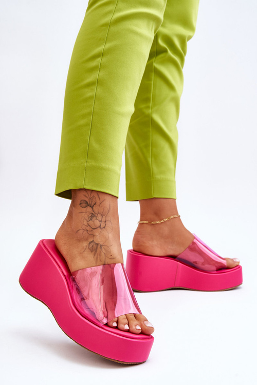 Damskie Transparentne Klapki Na Koturnie Fuksja Eliane