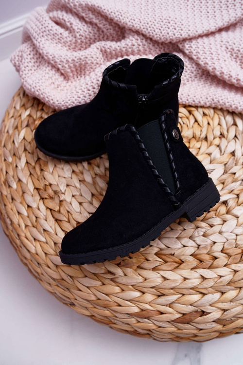 Młodzieżowe Botki Czarne Płaski Obcas Sicarro
