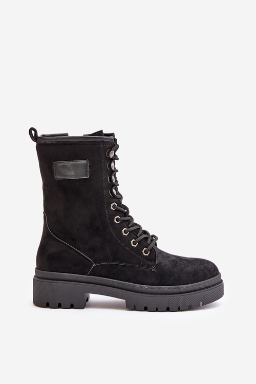 Botki Workery Damskie Na Zamek Z Eko Zamszu Czarne Savalann