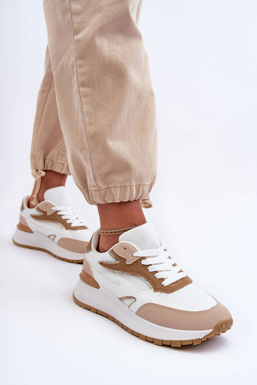 Damskie Buty Sportowe Na Platformie Biało-Beżowe Henley