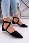 Damskie Balerinki Zamszowe w Szpic Czarne Vontare