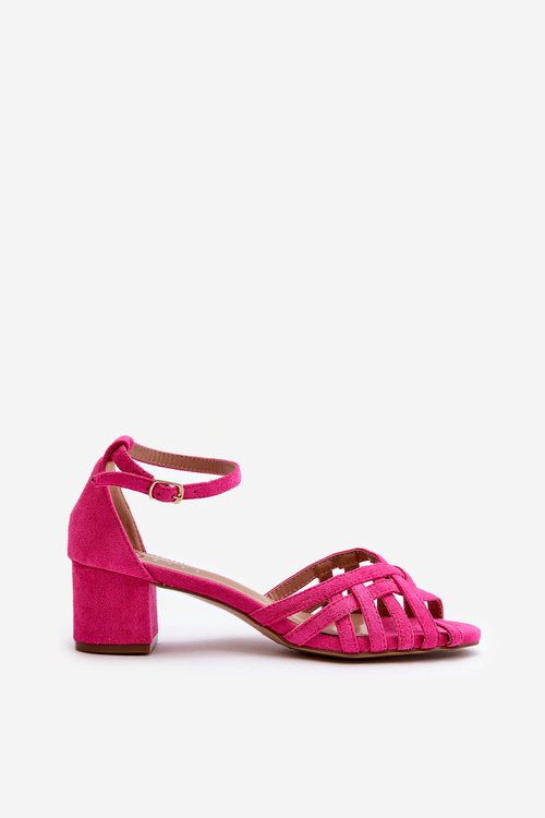 Sandały Damskie Z Eko Zamszu Na Niskim Obcasie Fuksja Monsha