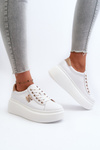Skórzane Sneakersy Damskie Na Platformie Białe Pernalia