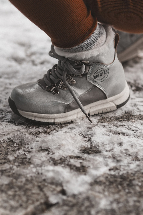 Dziecięce Ocieplane Botki Na Suwak Big Star KK374178 Srebrne