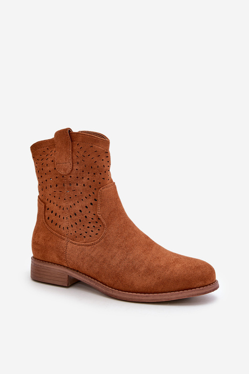 Damskie Ażurowe Botki Na Płaskim Obcasie Camel S.Barski HY42-135