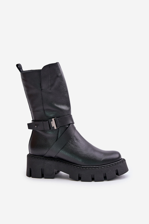 Ocieplane Botki Damskie Ze Skóry Naturalnej Laura Messi 2859 Czarne