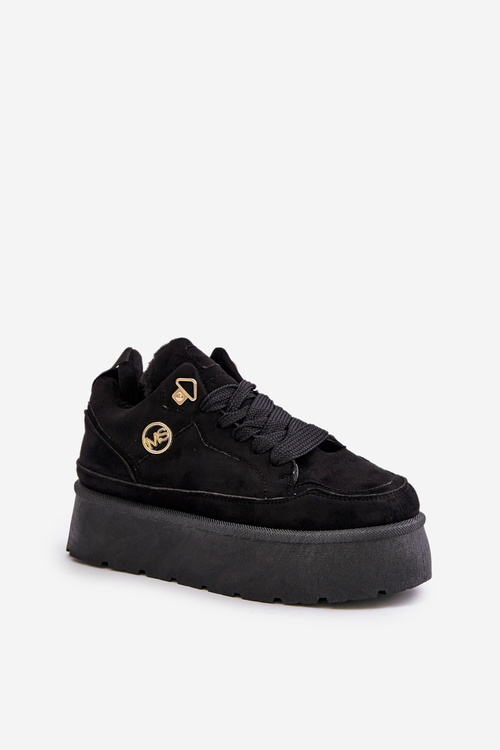 Ocieplane Futerkiem Sneakersy Damskie Na Platformie Czarne Velarisea