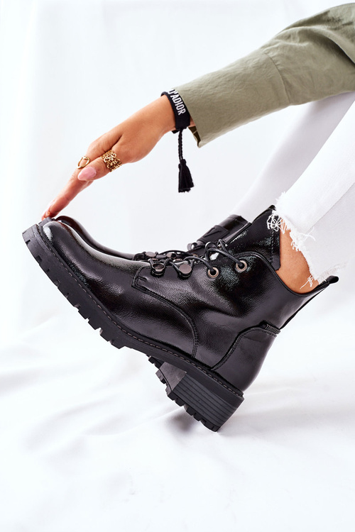 Lakierowane Ocieplane Botki Czarne Cloghan