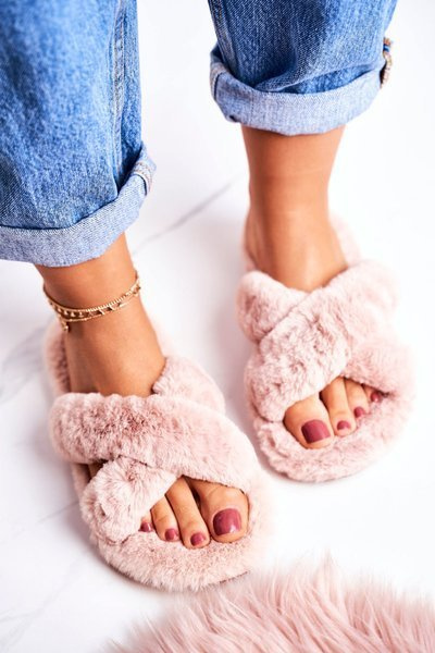 Damskie Klapki Papcie Futrzane Jasny Brąz Cozy Time