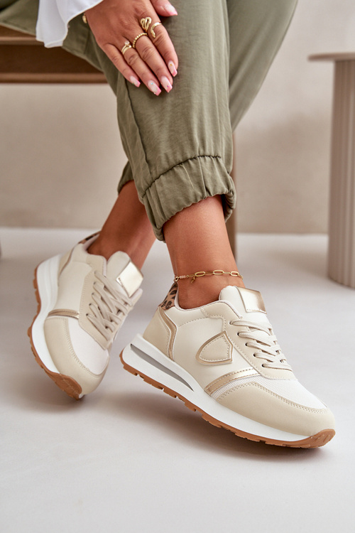 Sneakersy Damskie Z Eko Skóry Beżowe Velaniela