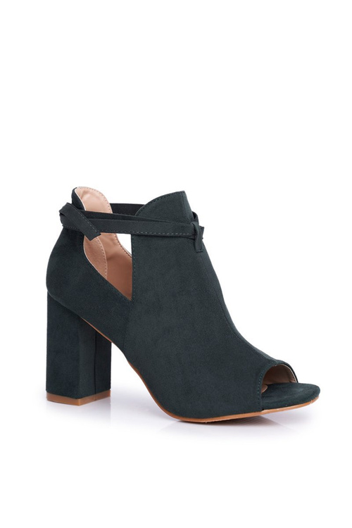 Damskie Botki Sandały Na Słupku Odkryte Palce Zielone Grays