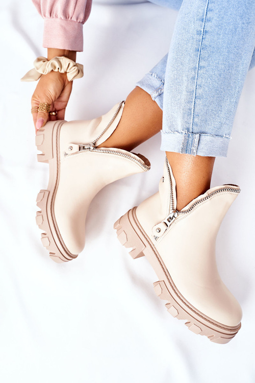 Damskie Botki Z Wycięciami Beżowe Rhythm