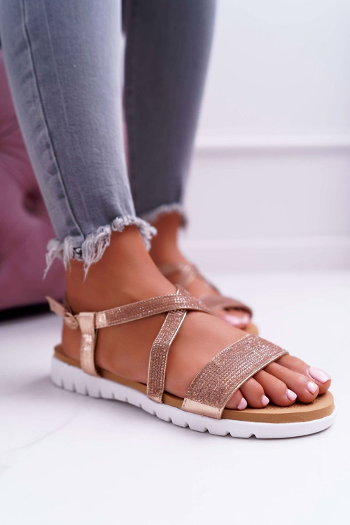 Damskie Sandały Lu Boo Z Cyrkoniami 406-5 Różowe Złoto Stella