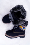 Dziecięce Chłopięce Botki Ocieplane Futerkiem Trapery Czarne Cobi