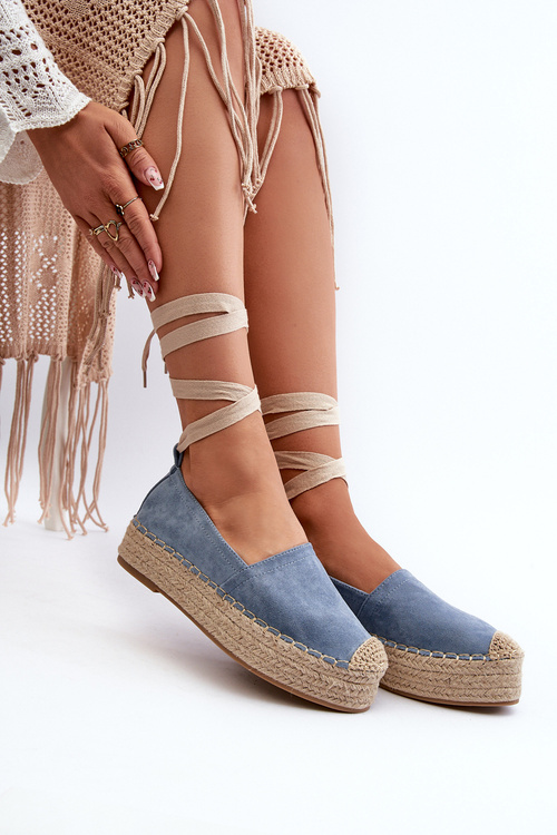 Espadryle Damskie Wiązane Na Platformie Z Plecionką Niebieskie Tailesse