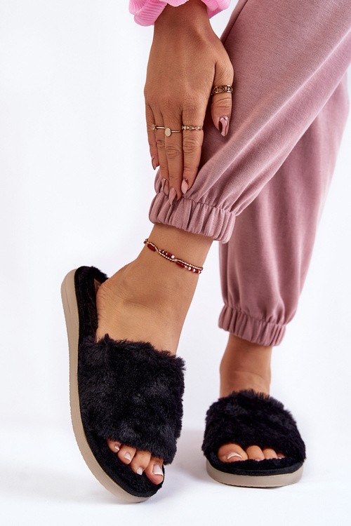 Domowe Papcie Klapki Z Futerkiem Inblu EK-05-014 Czarne