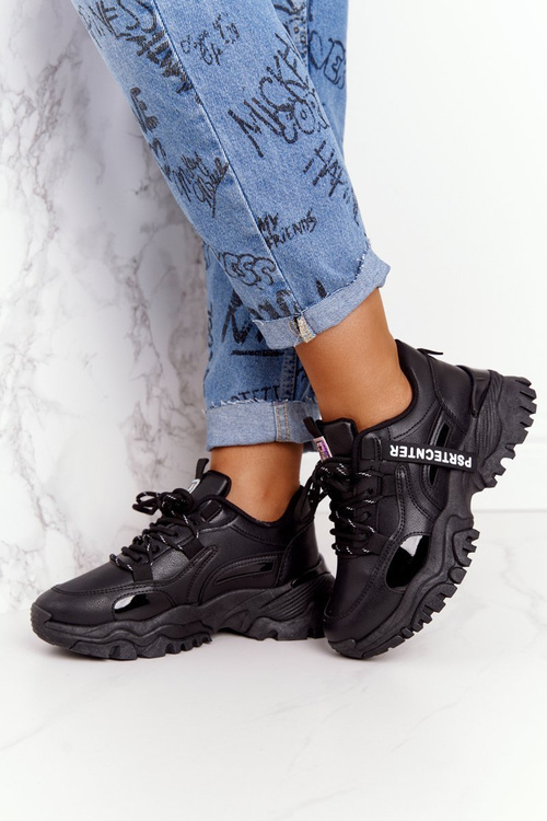 Damskie Sneakersy Na Masywnej Podeszwie Czarne Laugh