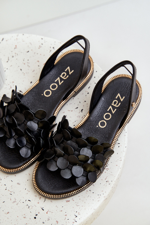 Skórzane Sandały Na Płaskim Obcasie Zazoo 40425 Czarne