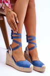 Wiązane Sandały Na Wysokim Koturnie Niebieskie Lendy