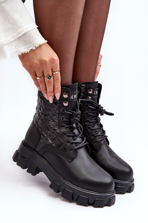 Skórzane Botki Workery Na Płaskim Obcasie GOE MM2N4021 Czarne