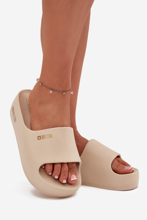 Klapki Damskie Piankowe Na Masywnej Platformie Big Star SS274722 Beżowe
