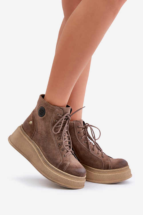 Zamszowe Botki Na Masywnej Platformie Maciejka 06309-02 Ciemnobrązowe