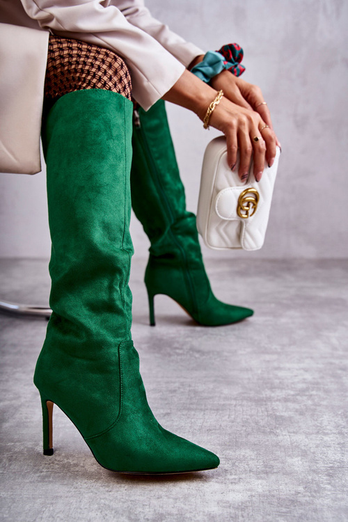 Zamszowe Kozaki Na Szpilce Zielone Carite